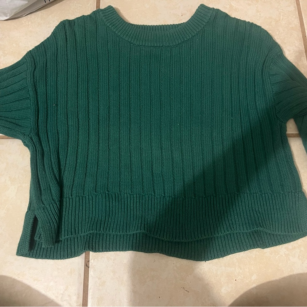 La Hearts Forest Green Ribbed Crewneck Sweater